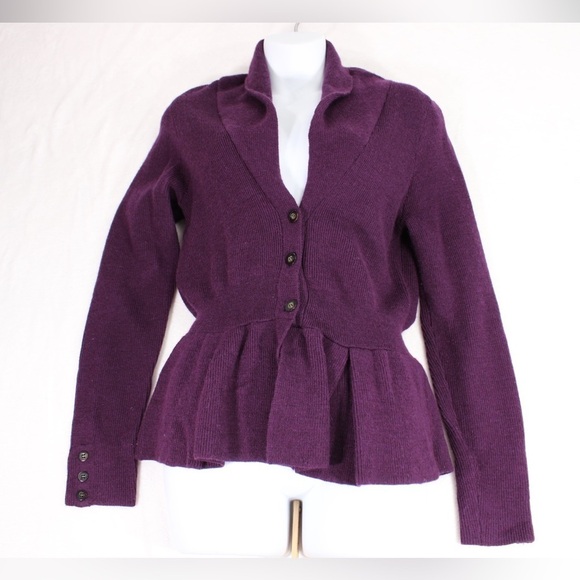 Tweeds 100% Merino Wool Purple Mock V Neck Cardigan‎ A Line Sweater Women Small - Picture 2 of 13
